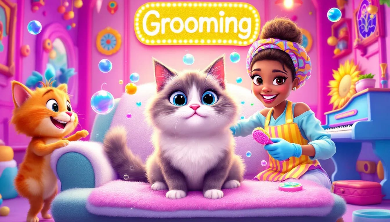 A cat being groomed.